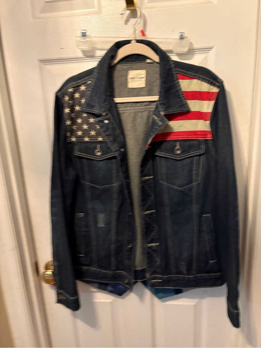 American Flag Detail Denim Jacket - Blue